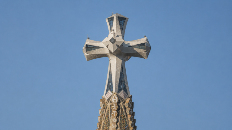 Detalle de la Torre de Jesucristo de la Sagrada Família en Barcelona, que será inaugurada el 10 de junio de 2026.