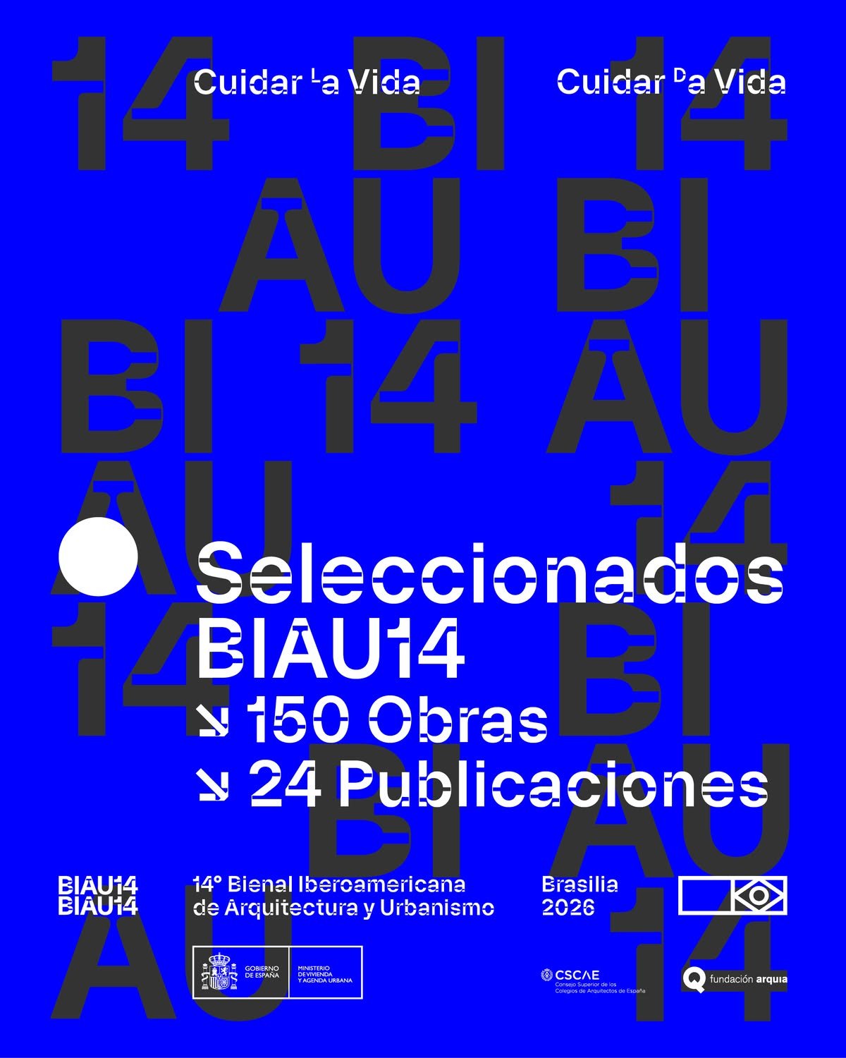 Cartel de los 174 seleccionados de la XIV BIAU 2026 con 150 obras y 24 publicaciones