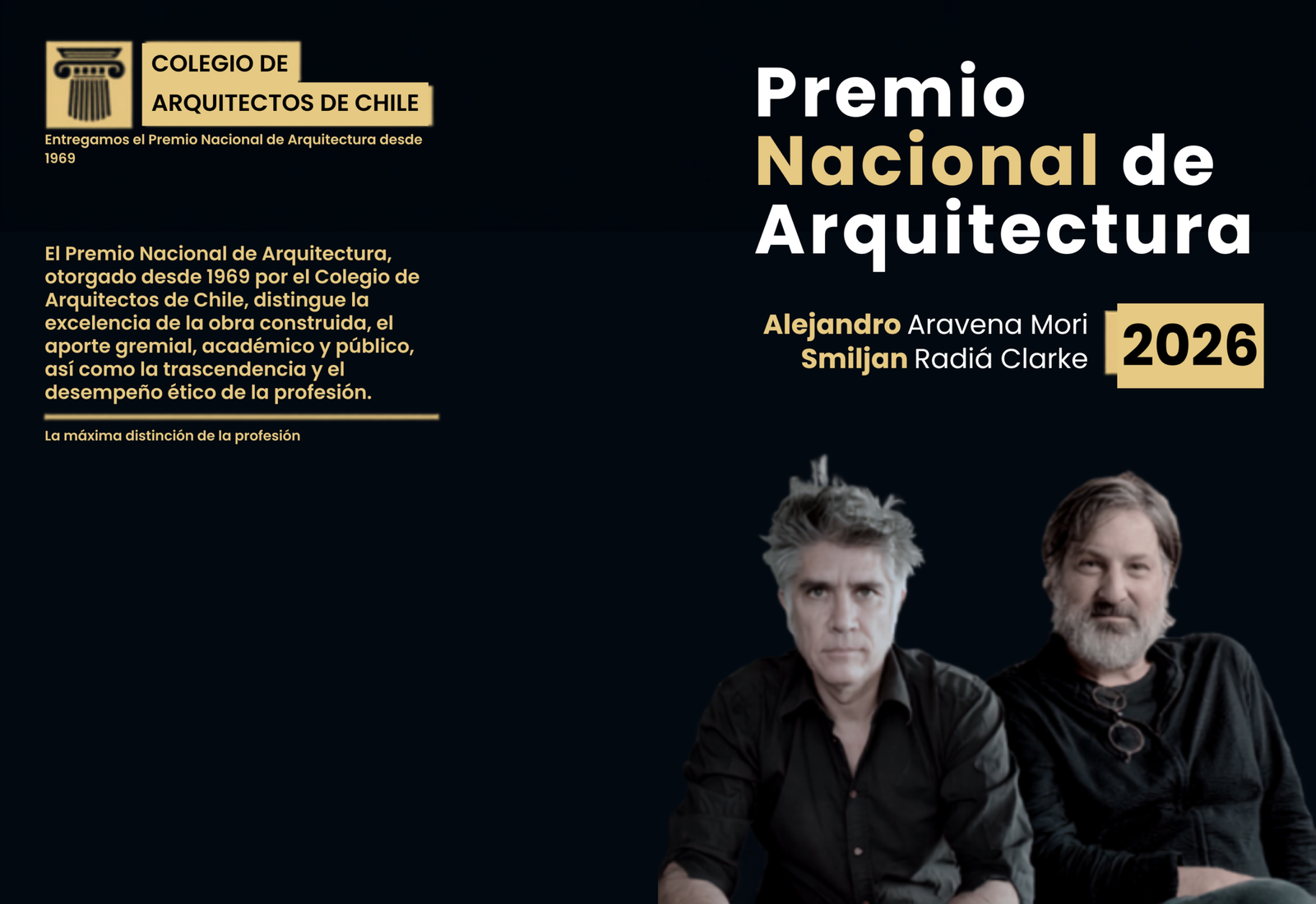 Alejandro Aravena y Smiljan Radić, ganadores del Premio Nacional de Arquitectura de Chile 2026