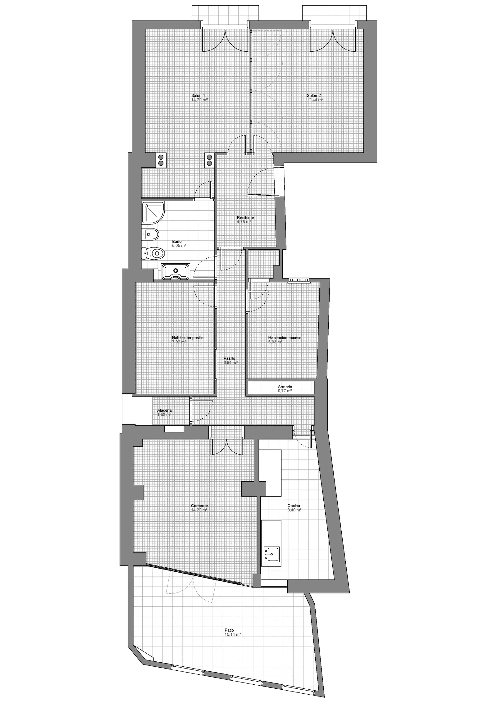 Plano del estado original de la vivienda de Casa Ángel en Ruzafa