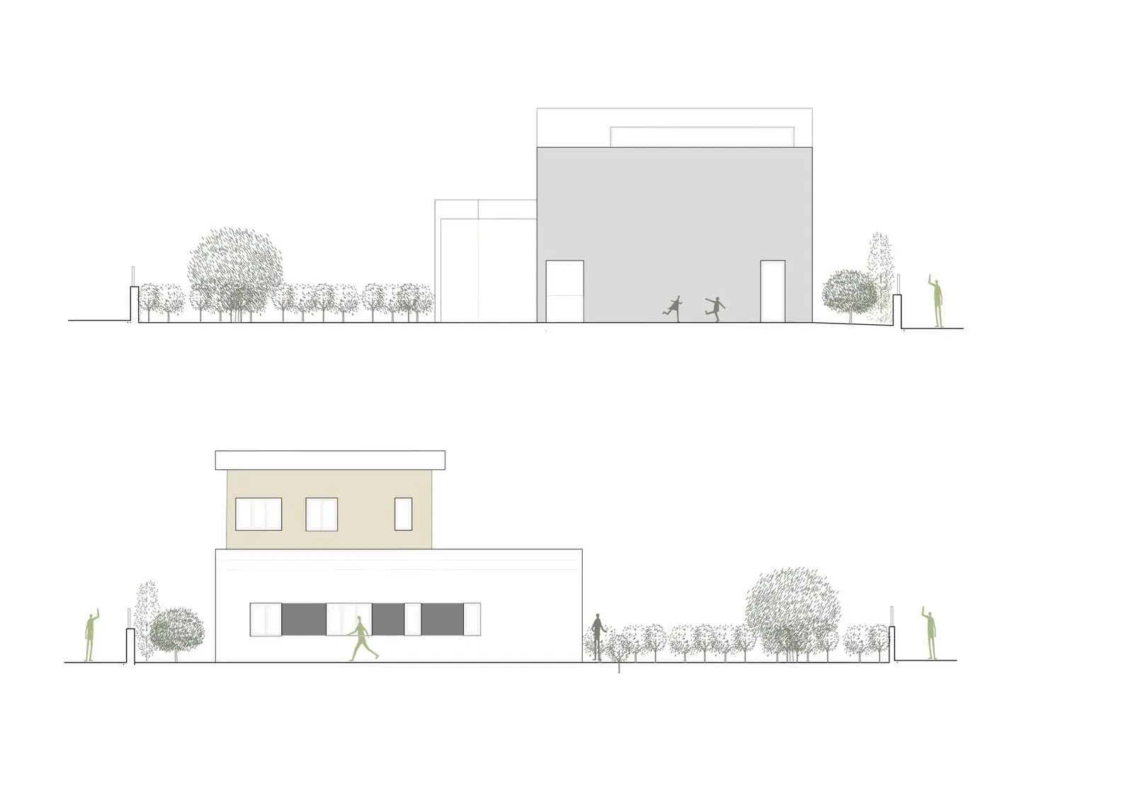 Alzados laterales y relación con el jardín de Casa Olivera, de Miragall Romaguera i arquitectes associats