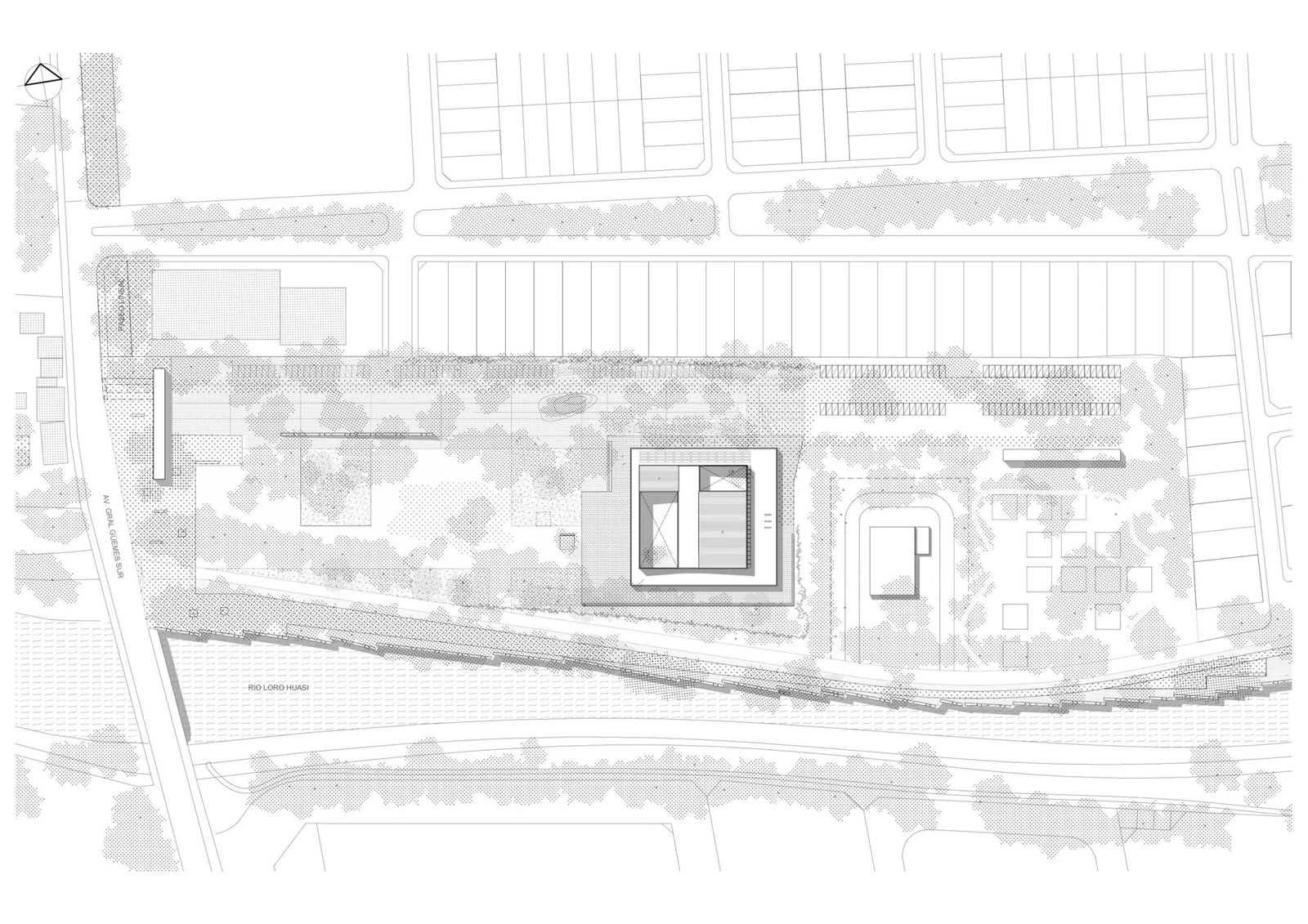 Plano de implantación en el entorno urbano de Centro de convenciones de Cafayate, de Ignacio Carón, Fabio Estremera, Andrés Francesconi, Ezequiel Spinelli