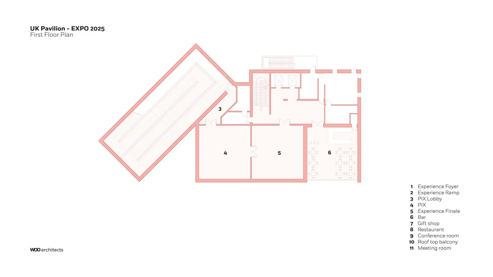 Planta primera del pabellón británico de WOO Architects