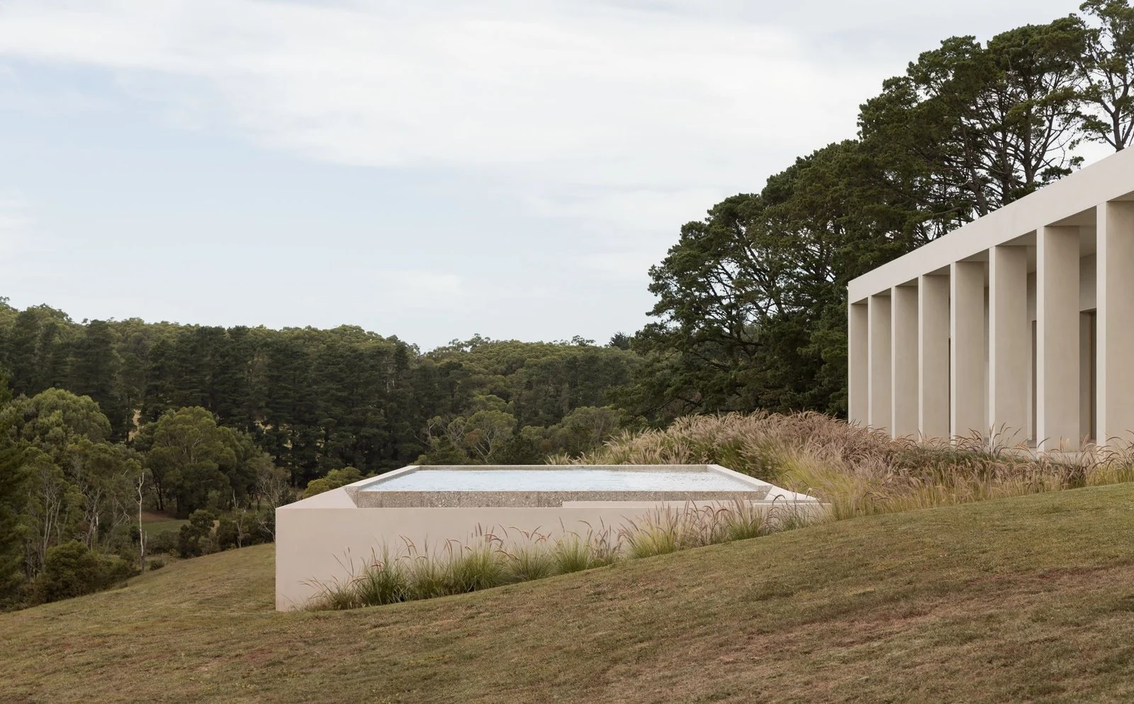 Piscina elevada junto a la ladera y la vivienda de Residencia EPSC, de Davidov Architects